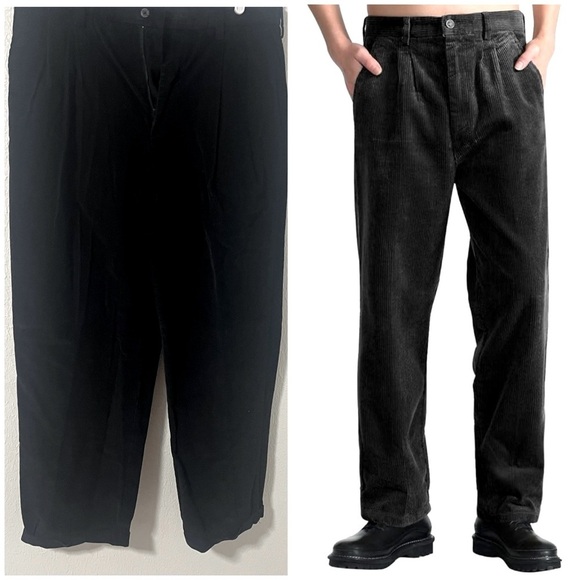 Perry Ellis Portfolio Men’s Size 34/30 Black Corduroy Pleated Cuffed Hem Pants - Picture 1 of 12